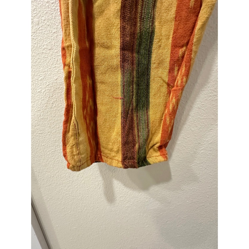 Vintage Conoz Handwoven Cotton Striped Boho Pants Yellow Orange Green Medium - Picture 2 of 7